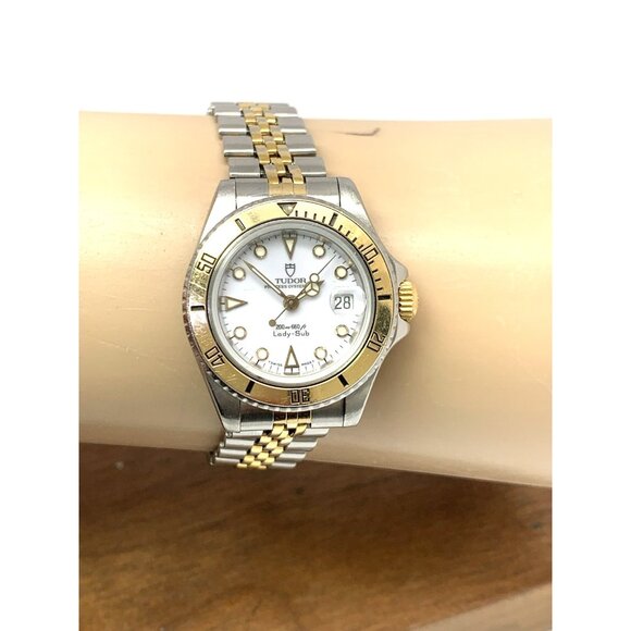 Tudor Women's Watch Vintage Swiss Automatic White Dial Two Tone Gold Steel 27mm - Picture 9 of 12